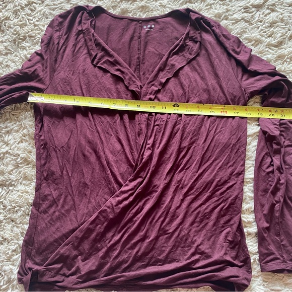 Three Dots Deep Red Long Sleeve Wrap Top - Picture 8 of 8